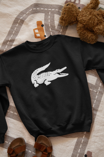 Ватирана детска блуза Crocodile черна — 100% памук, качулка и двуконечна вата, размери 4-5 г. до 14-16 г. | SatModa