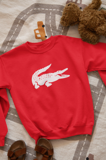 Ватирана детска блуза Crocodile червена — 100% памук, качулка и двуконечна вата, размери 4-5 г. до 14-16 г. | SatModa 