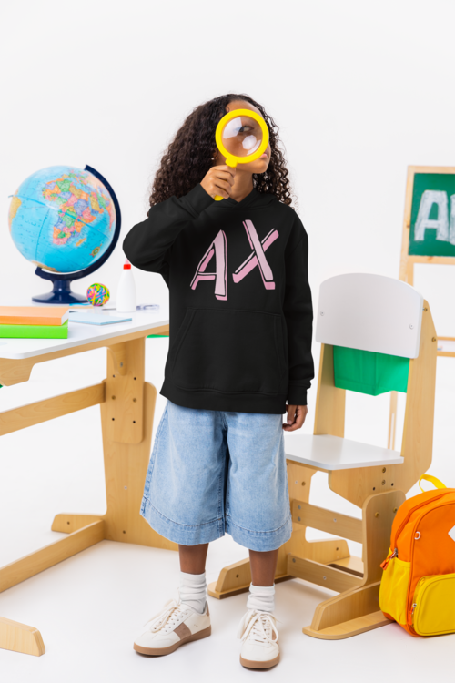 Детски суичър AX Pink черен — 100% памук, размери 7-9 г. до 14-16 г. | SatModa