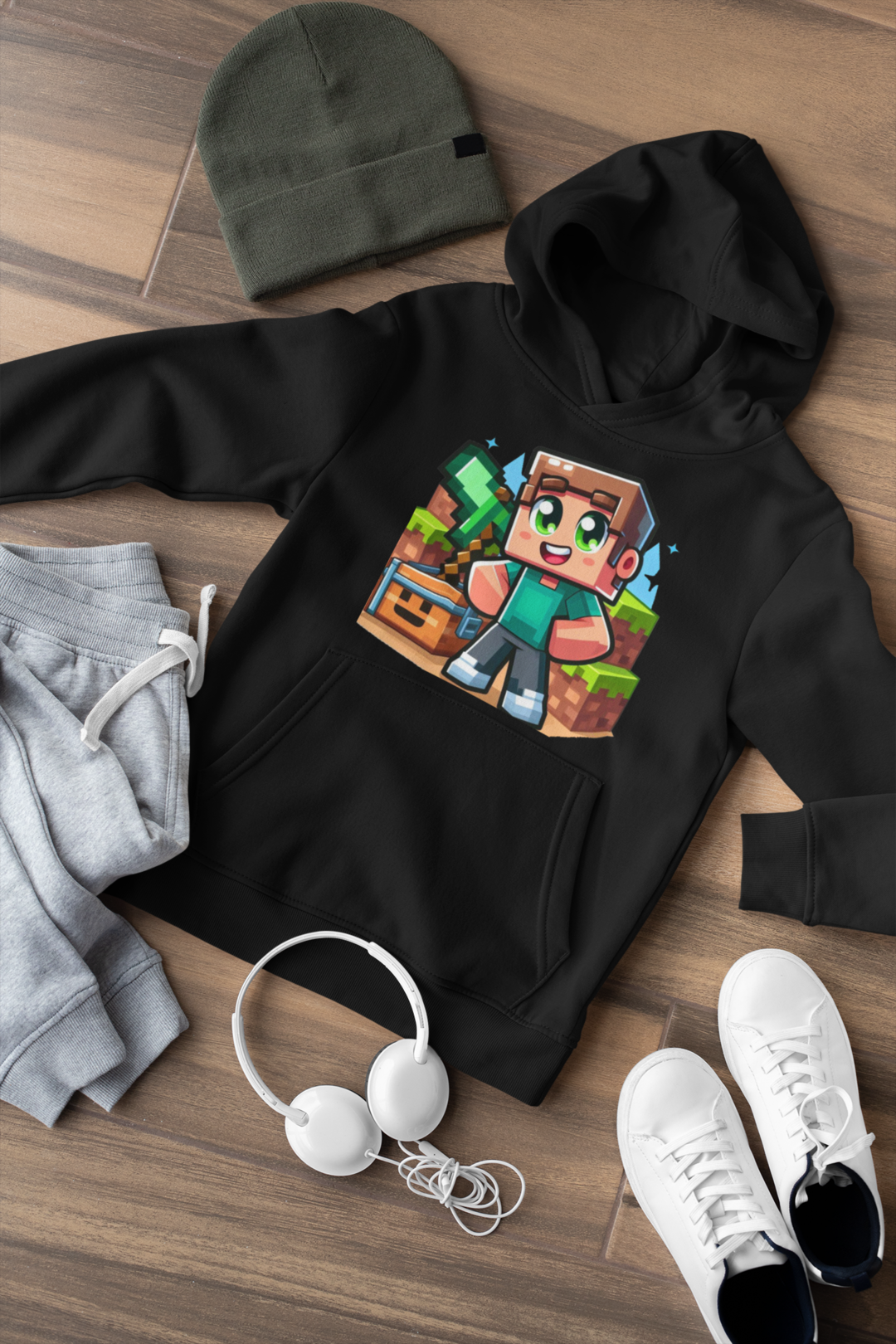 Детски суичър Minecraft Stiv черен — 100% памук, размери 7-9 г. до 14-16 г. | SatModa
