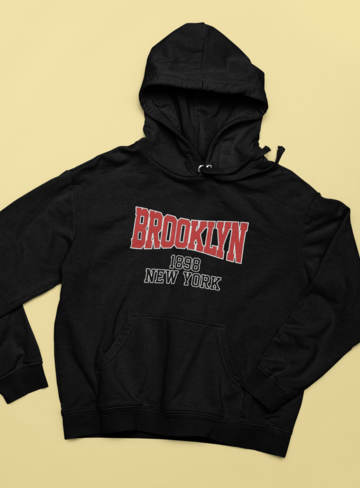 Детски суичър Brooklyn черен — 100% памук, качулка и кенгуру джоб, размери 8-9 г. до 14-16 г. | SatModa