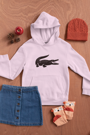 Детски суичър Crocodile розов — 100% памук, качулка и кенгуру джоб, размери 8-9 г. до 14-16 г. | SatModa 