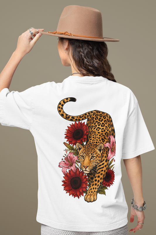 Дамска тениска Oversize Flower Leo - Бяла