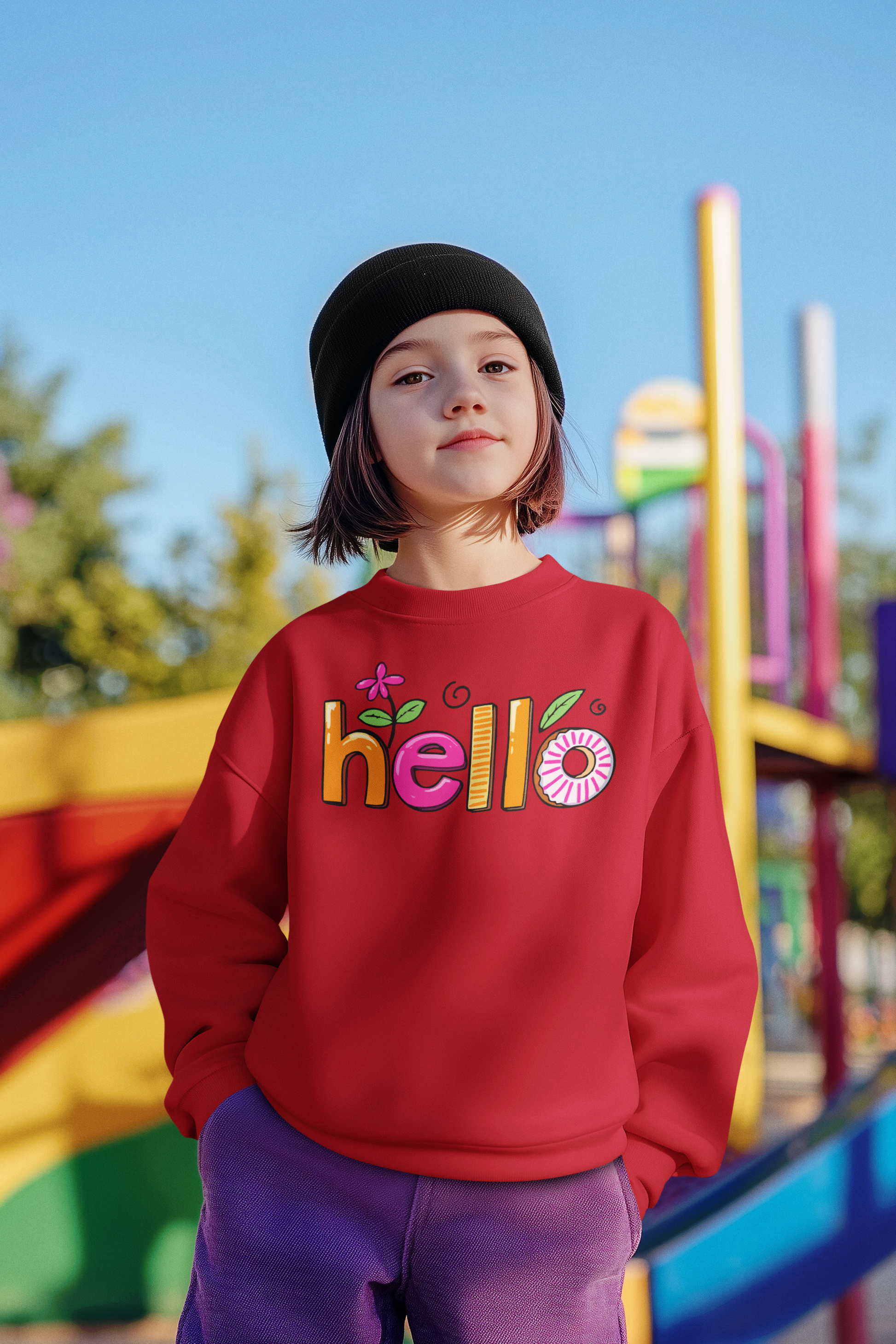 Ватирана Детска Блуза Hello Colors - Червена