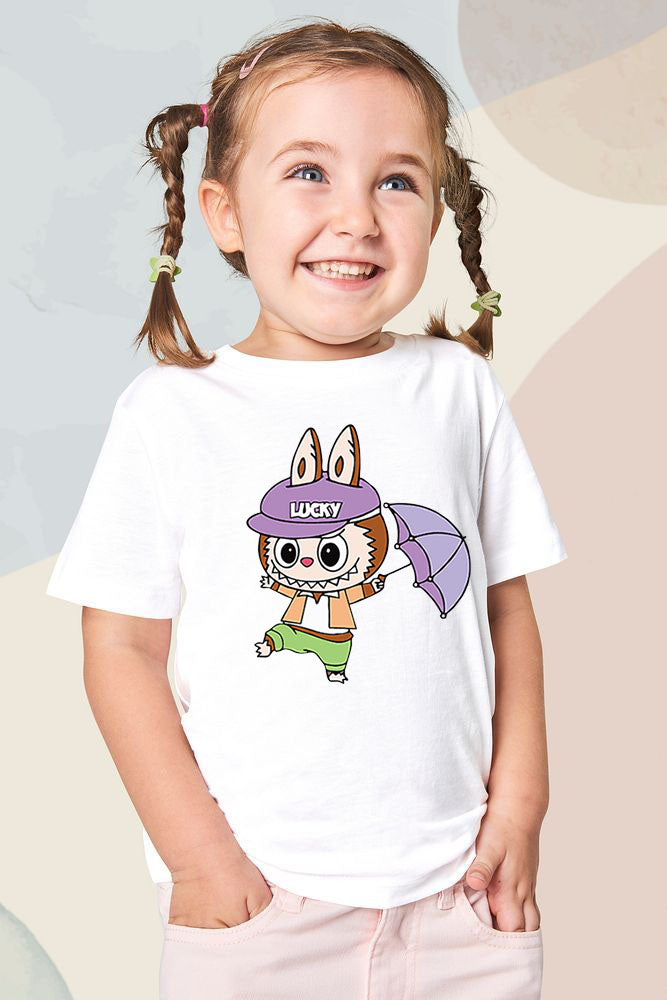 Детска тениска Lucky Labubu бяла — свободна кройка | SatModa