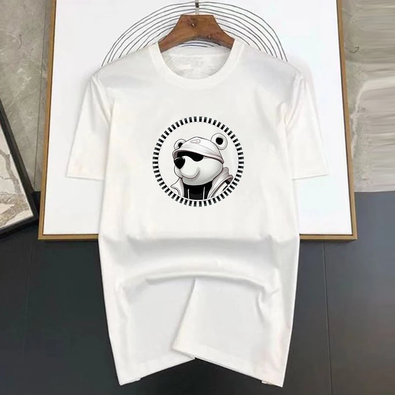 Мъжка тениска Bear Circle — бяло, 100% памук, свободна кройка | SatModa
