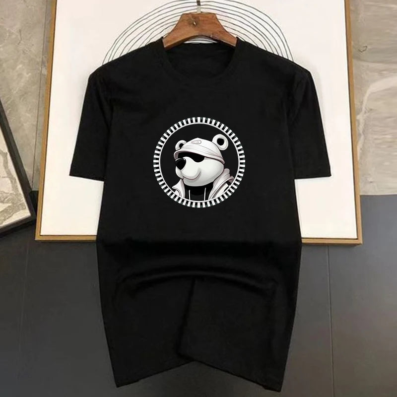 Мъжка тениска Bear Circle — черно, 100% памук, свободна кройка | SatModa
