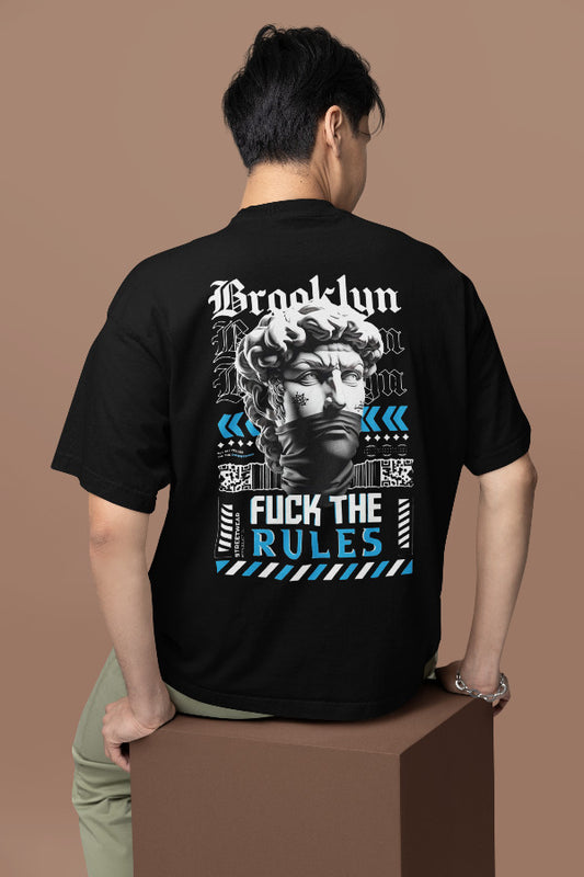 "Мъжка тениска Oversize Brooklyn Rules черна — 100% памук, размери S-XXL | SatModa"