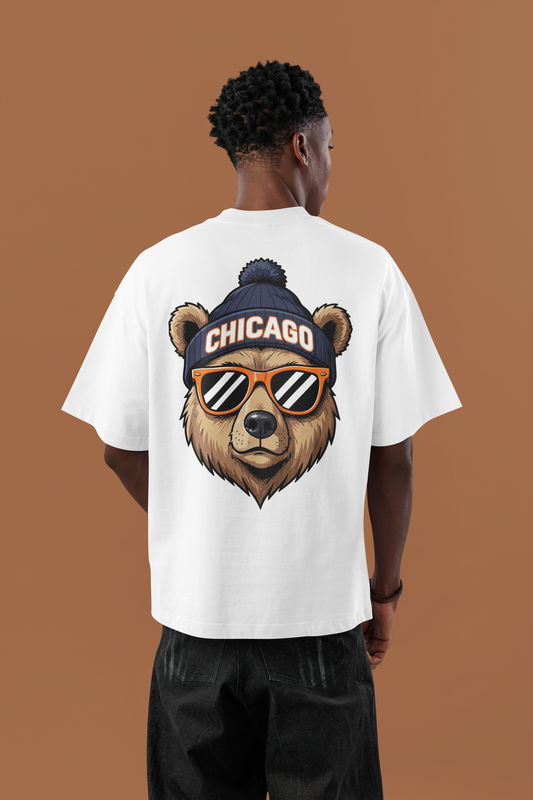 Мъжка тениска Oversize Chicago Bear — бяло, 100% памук, oversize кройка | SatModa