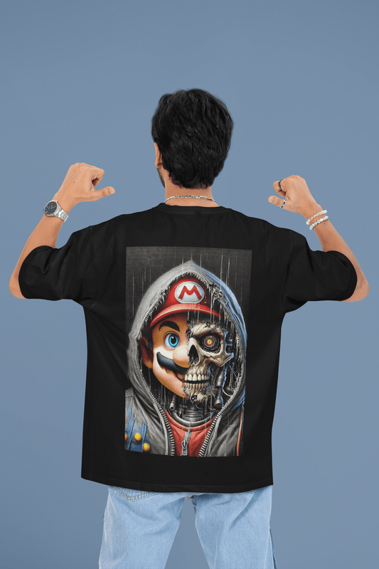 Мъжка тениска Oversize Mario Half — черно, 100% памук, oversize кройка | SatModa