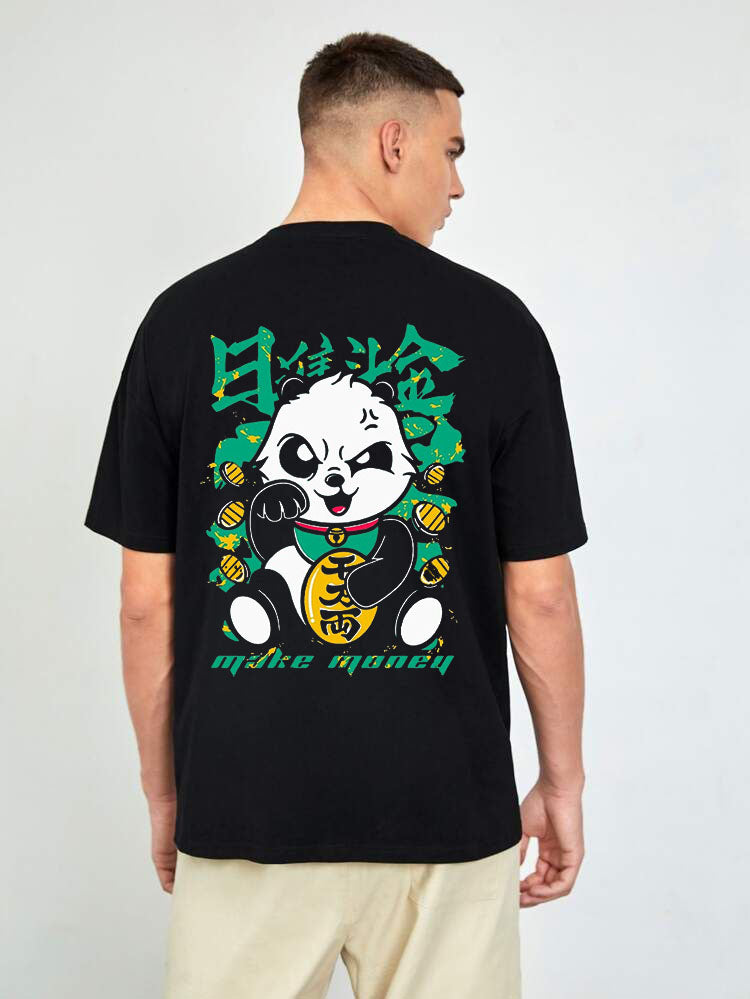Мъжка тениска Oversize Panda — черно, 100% памук, oversize кройка | SatModa