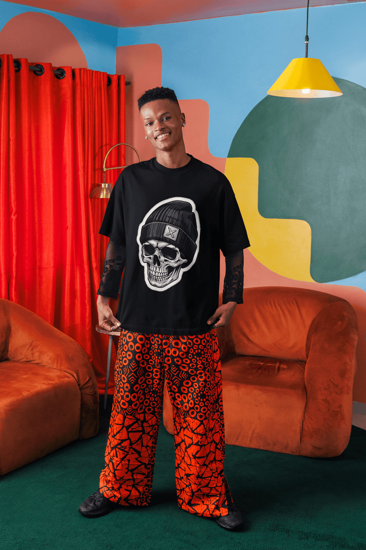 Мъжка тениска Oversize Skull — черно, 100% памук, oversize кройка | SatModa