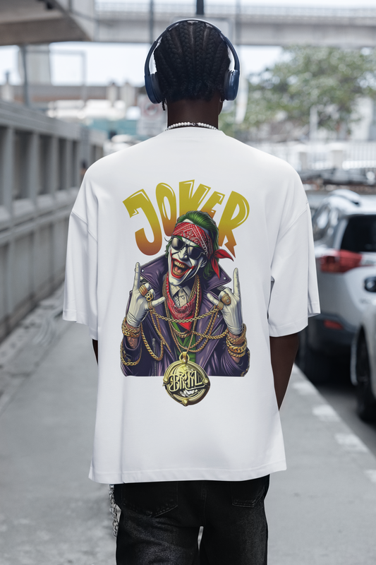 Мъжка тениска Oversize The Joker — бяло, 100% памук, oversize кройка | SatModa