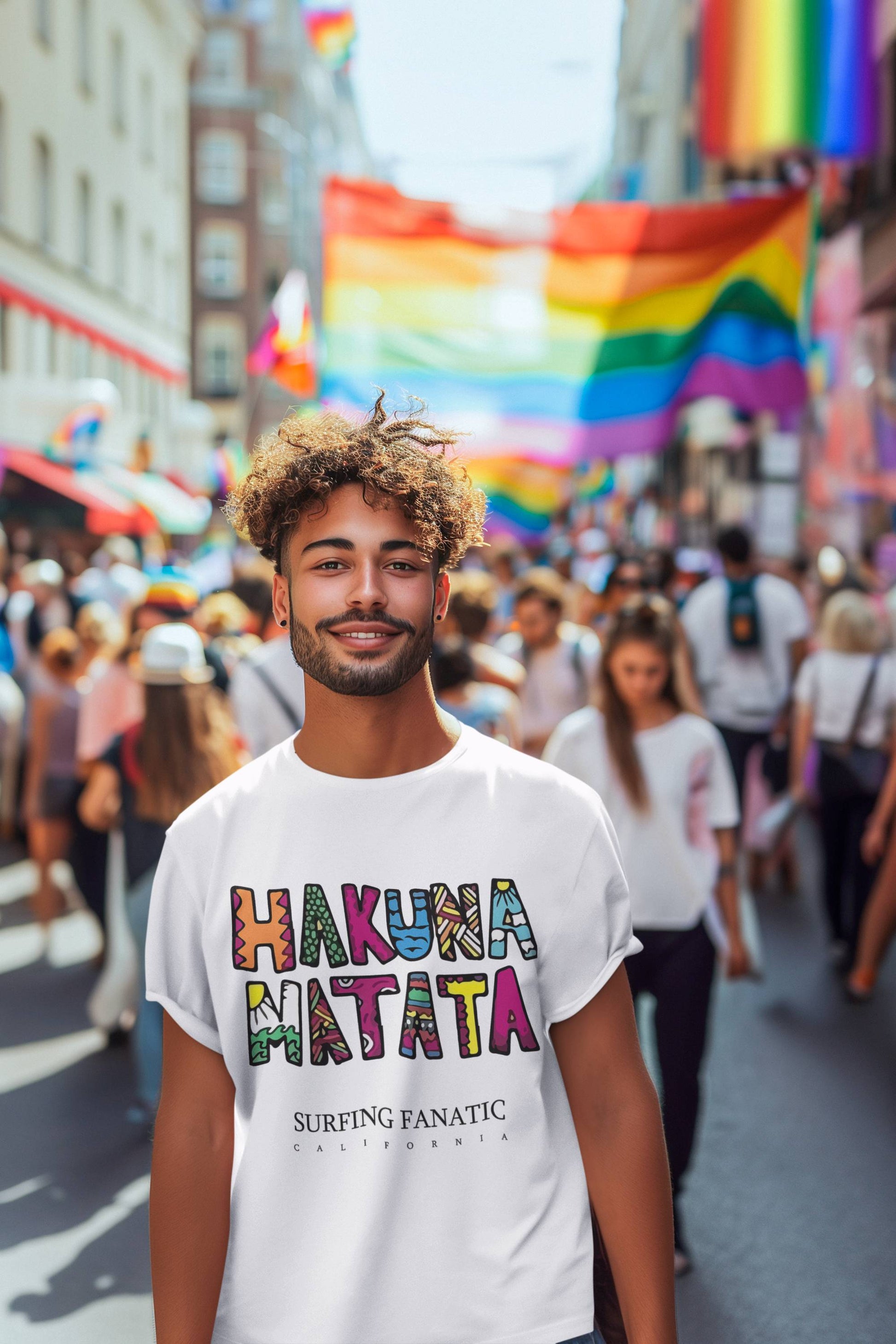 Мъжка тениска Hakuna Matata — бяла, 100% памук, размери S-3XL | SatModa