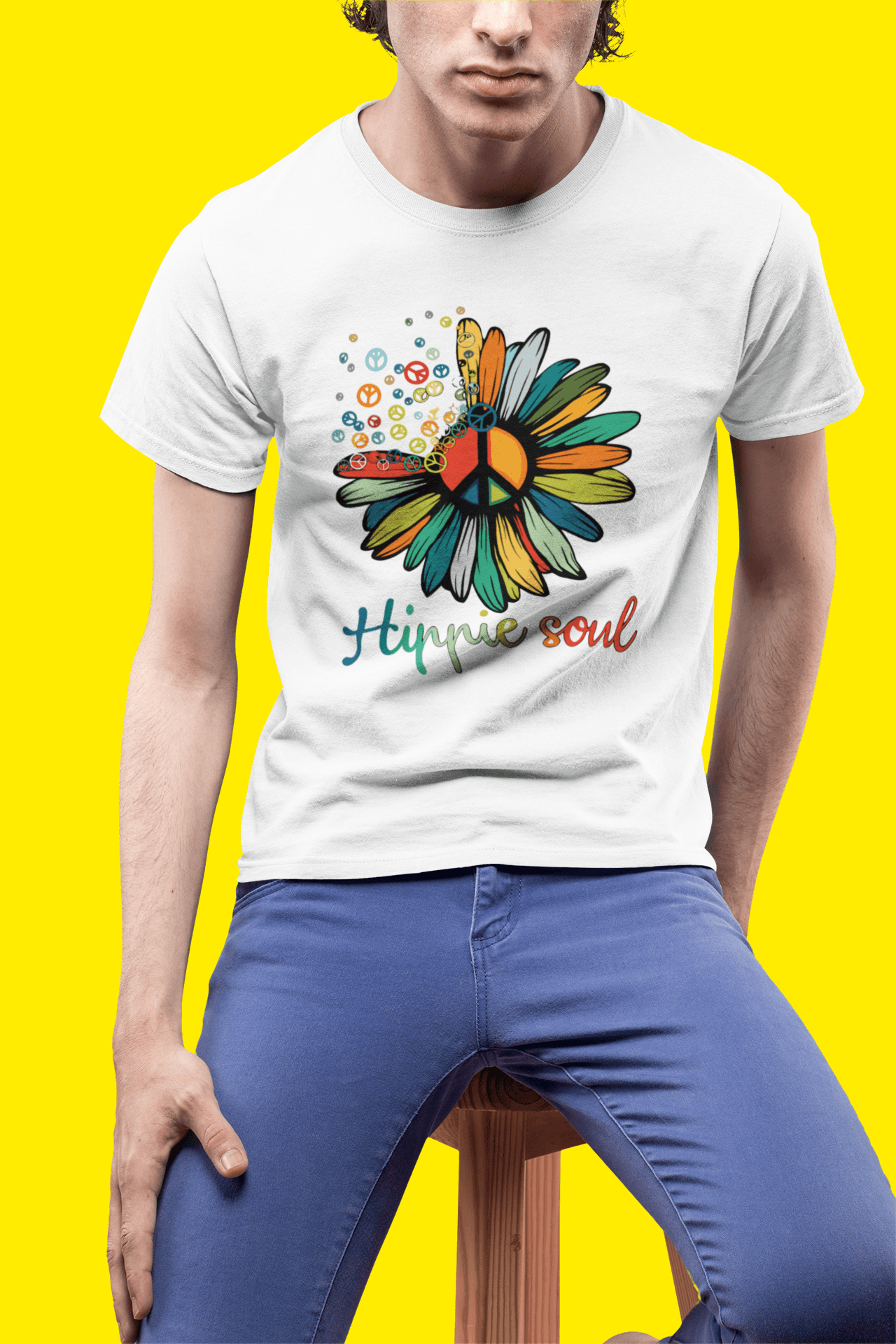 Мъжка тениска Hippie Soul — бяла, 100% памук, размери S-3XL | SatModa