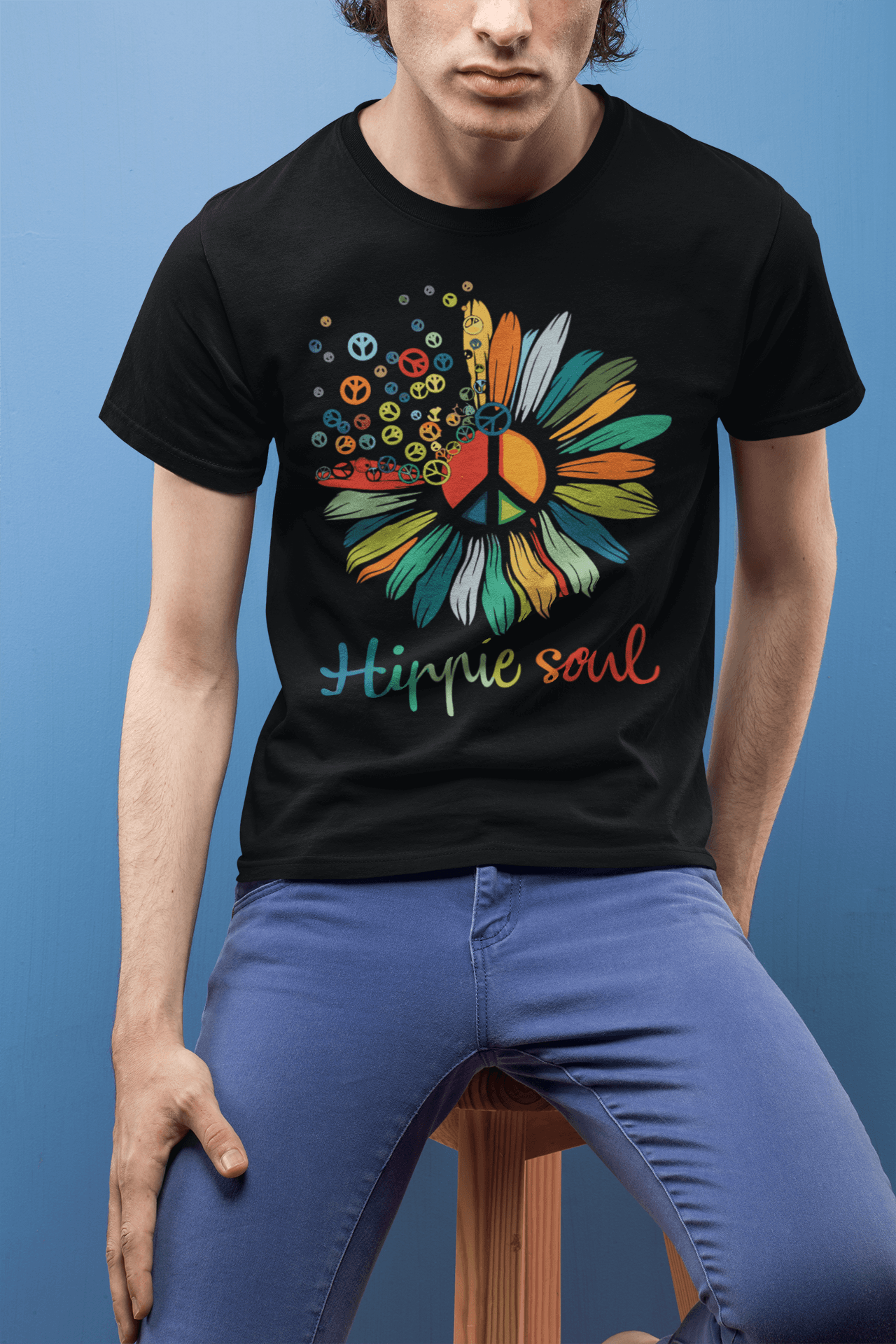 Мъжка тениска Hippie Soul — черна, 100% памук, размери S-3XL | SatModa