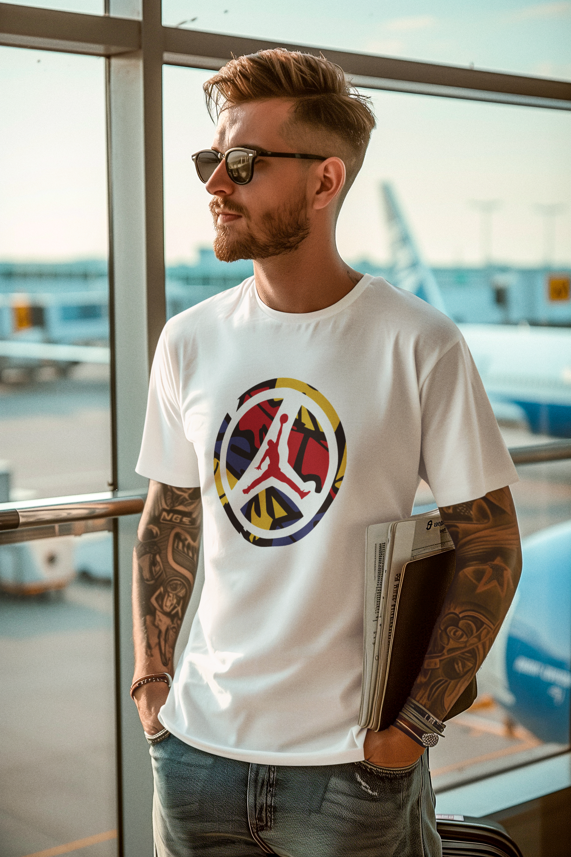 Мъжка тениска Jump — бяла, 100% памук, размери S-3XL | SatModa