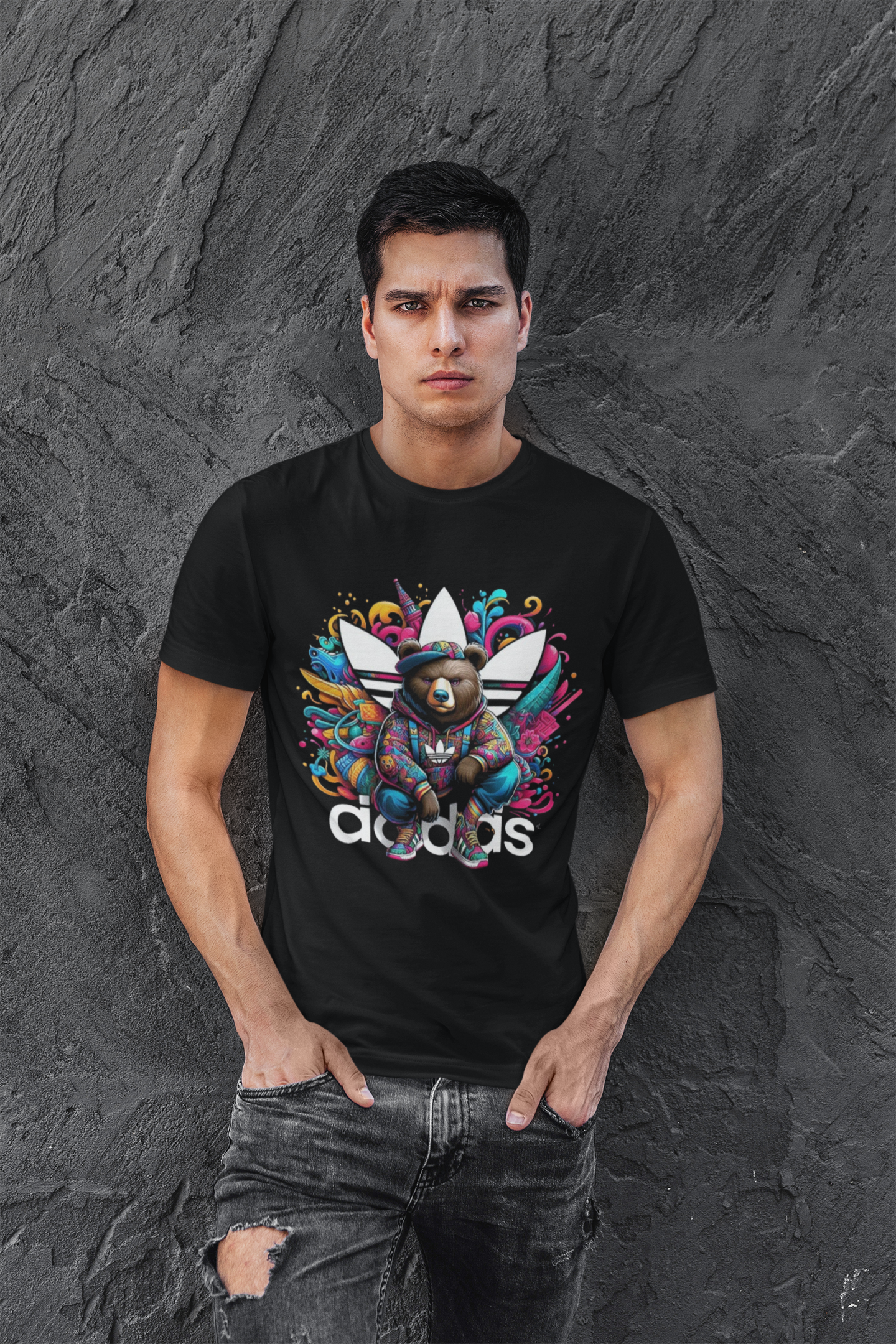 Мъжка тениска Old Bear — черна, 100% памук, размери S-3XL | SatModa