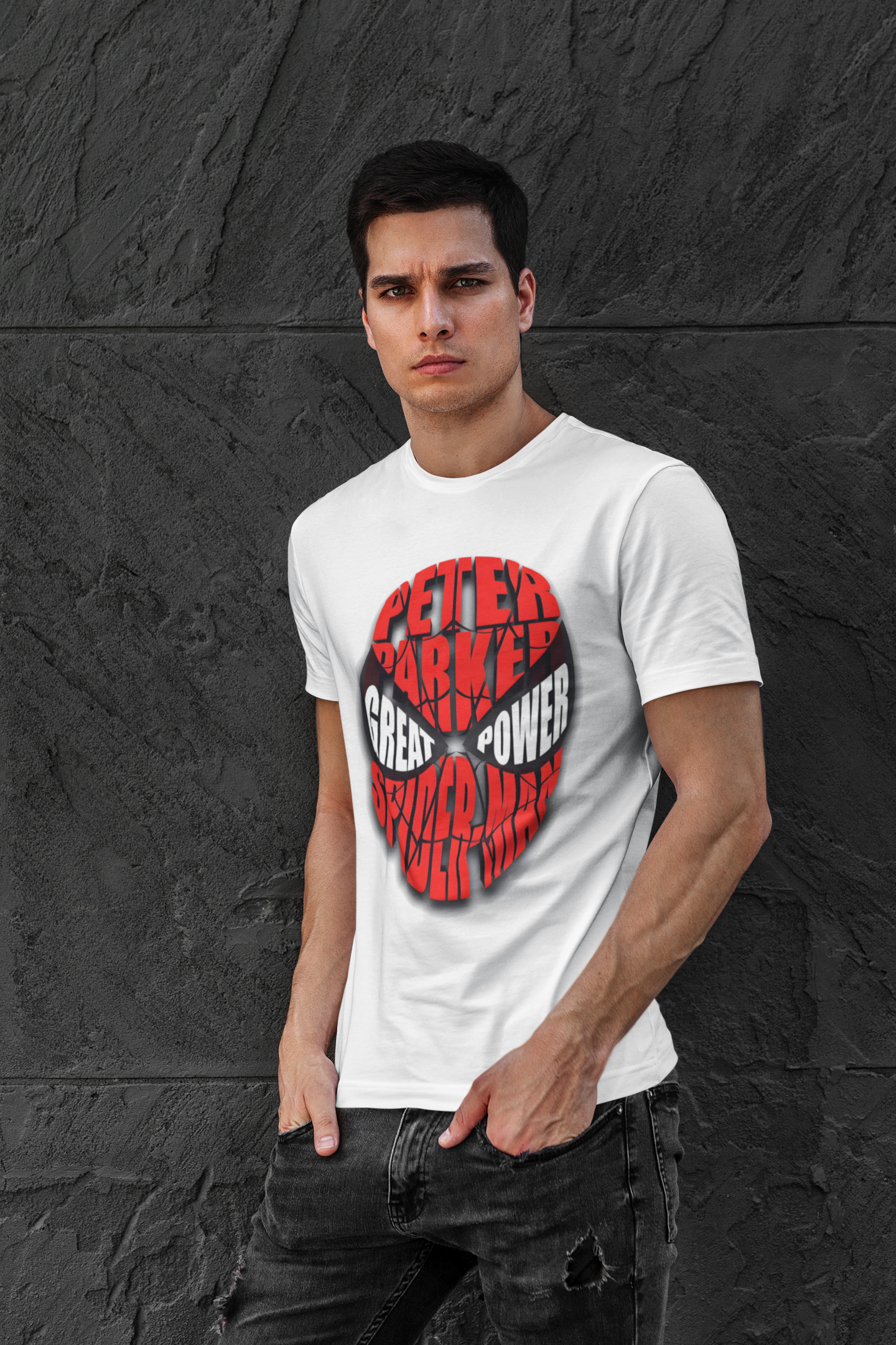 Мъжка тениска Peter Parker — бяла, 100% памук, размери S-3XL | SatModa
