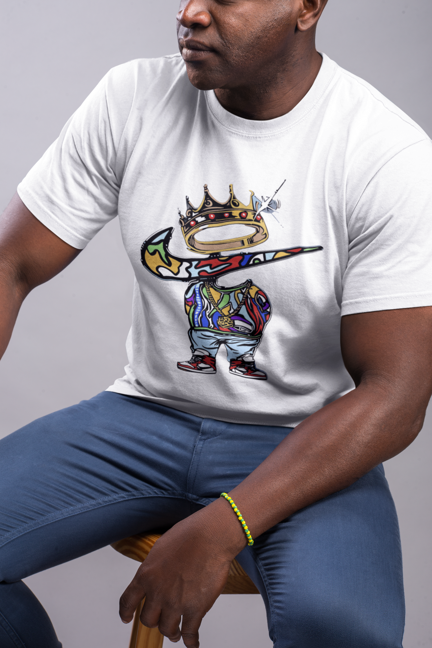 Мъжка тениска The King — бяла, 100% памук, размери S-3XL | SatModa
