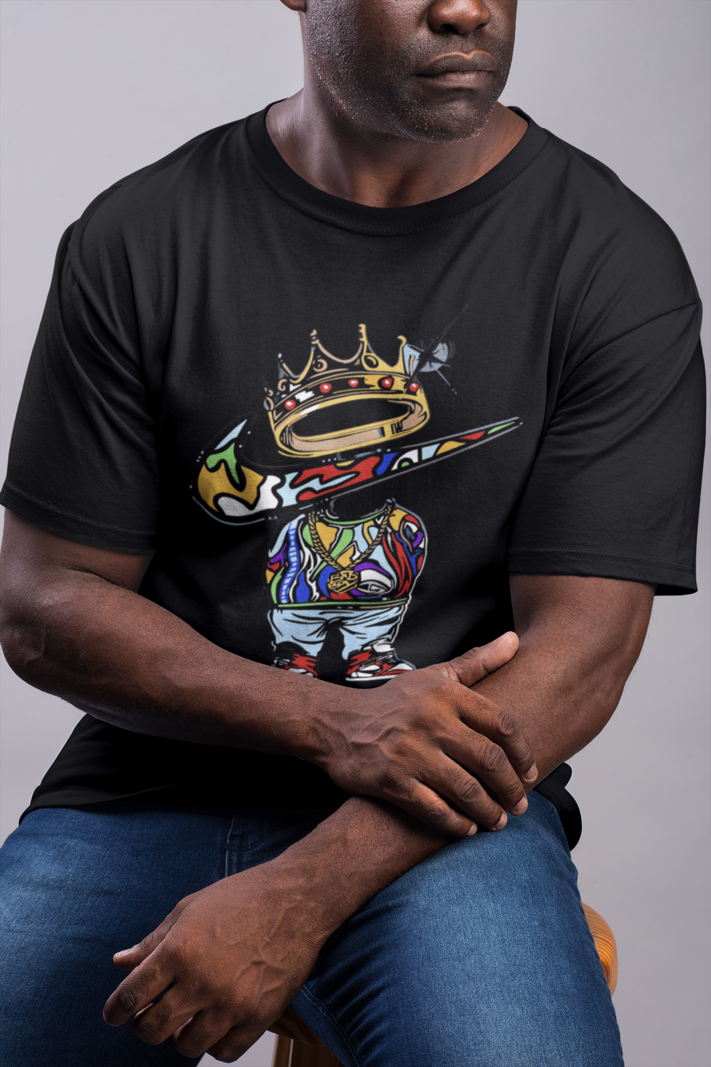 Мъжка тениска The King — черна, 100% памук, размери S-3XL | SatModa
