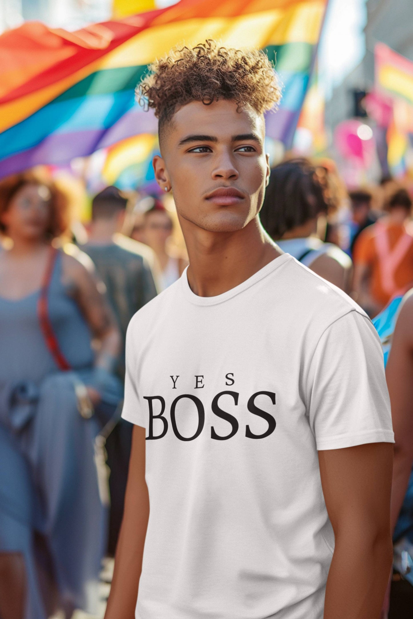 Мъжка тениска Yes Boss — бяла, 100% памук, размери S-3XL | SatModa