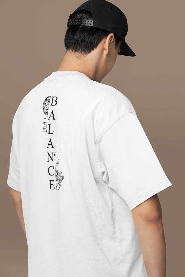 Мъжка тениска Oversize Balance бяла — 100% памук, размери S-XXL | SatModa