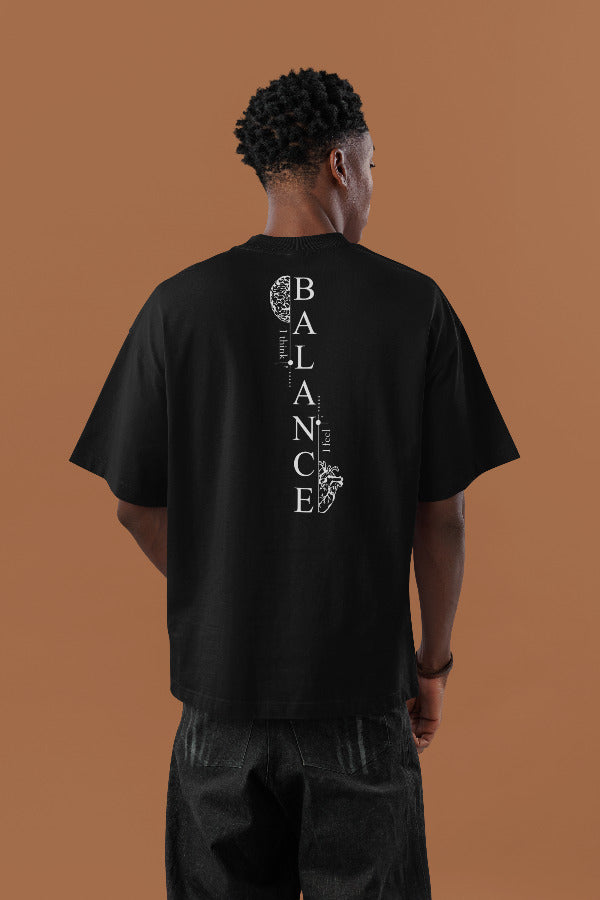 Мъжка тениска Oversize Balance черна — 100% памук, размери S-XXL | SatModa