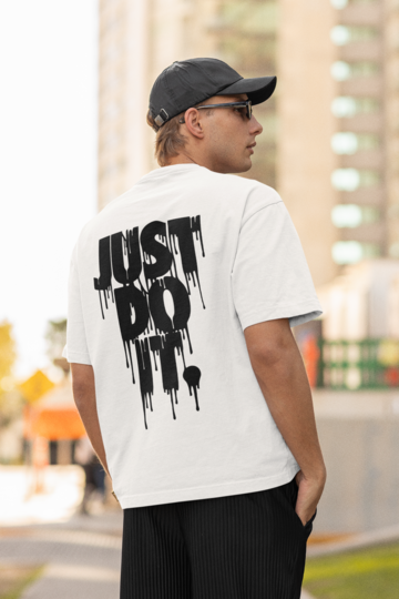 Мъжка тениска Oversize Just Do It бяла — 100% памук, размери S-XXL | SatModa