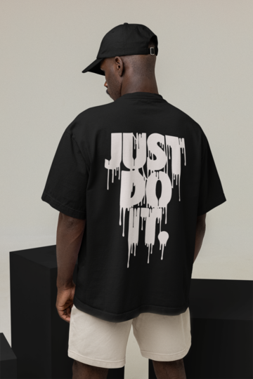 Мъжка тениска Oversize Just Do It черна — 100% памук, размери S-XXL | SatModa