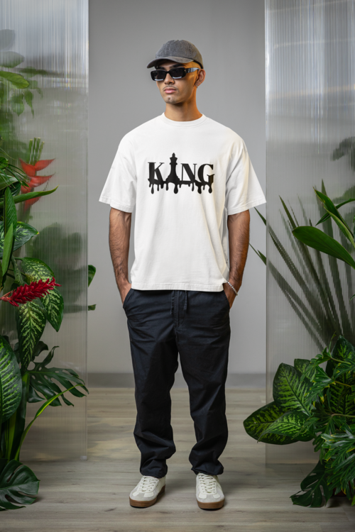 Мъжка тениска Oversize King бяла — 100% памук, размери S-XXL | SatModa