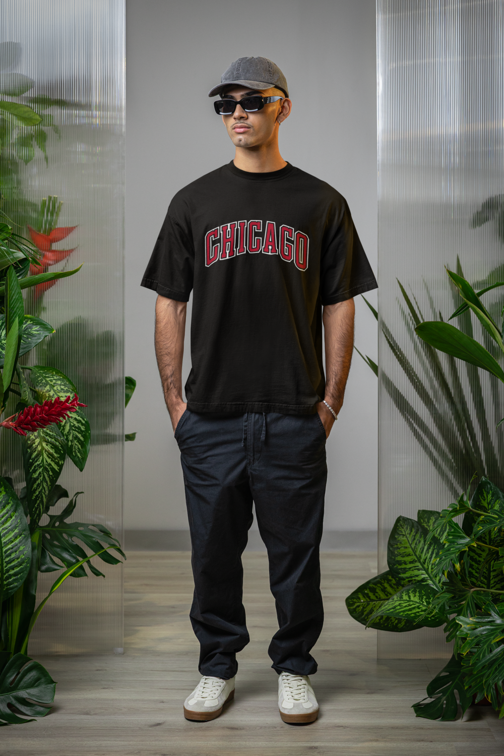 Мъжка тениска Oversize CHICAGO черна — 100% памук, размери S-XXL | SatModa