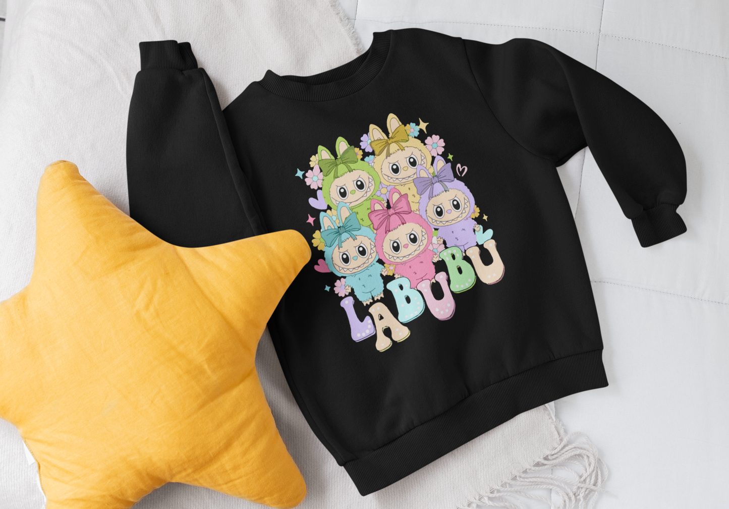 Ватирана детска блуза Color Labubu черна | SatModa
