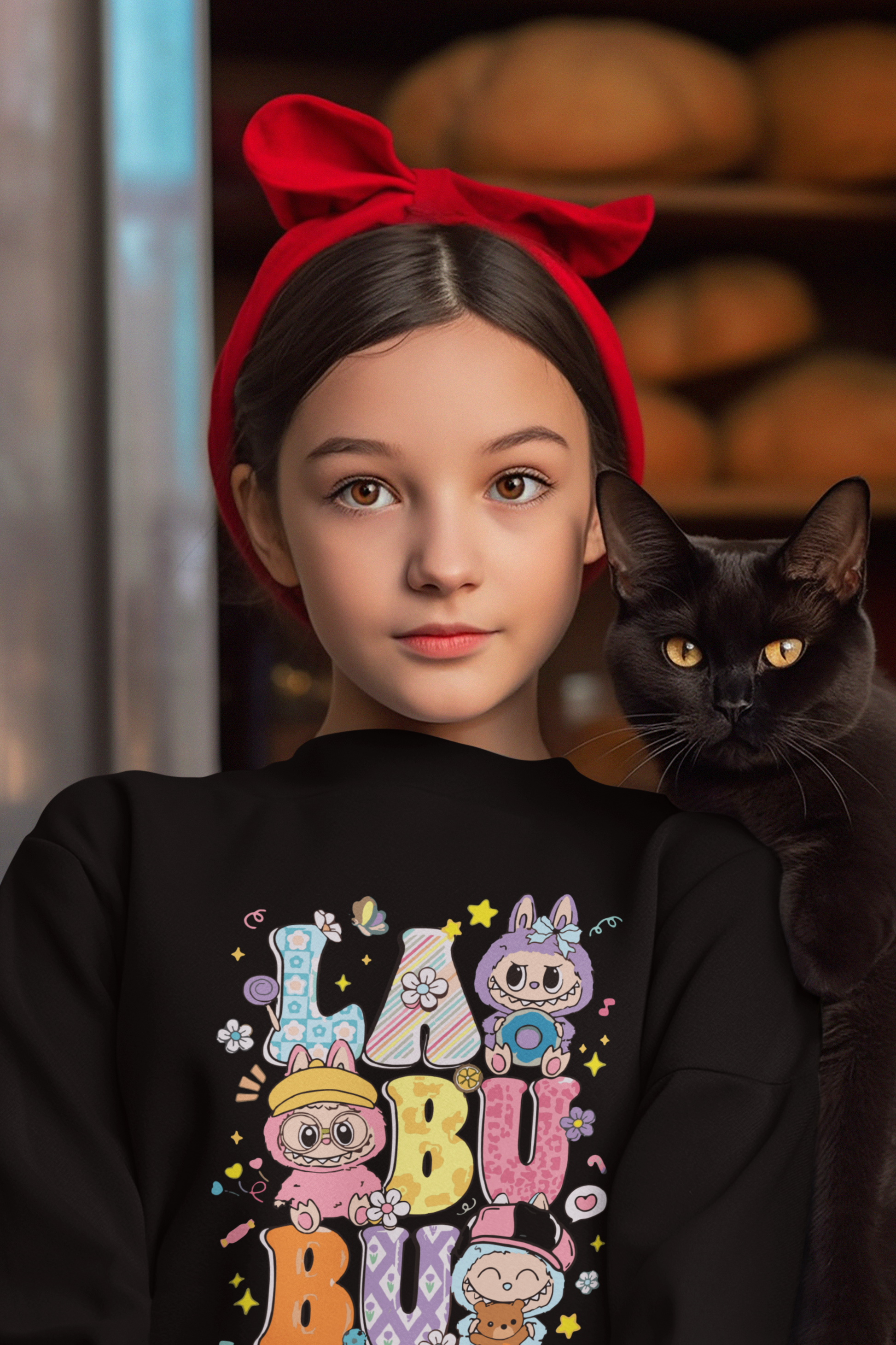 Ватирана детска блуза Coquette Labubu черна | SatModa