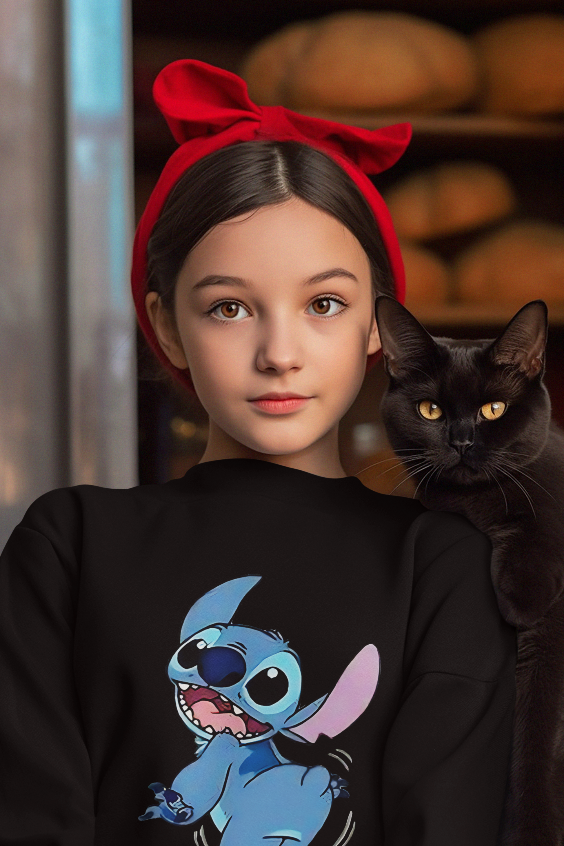Ватирана детска блуза Happy Stitch черна | SatModa