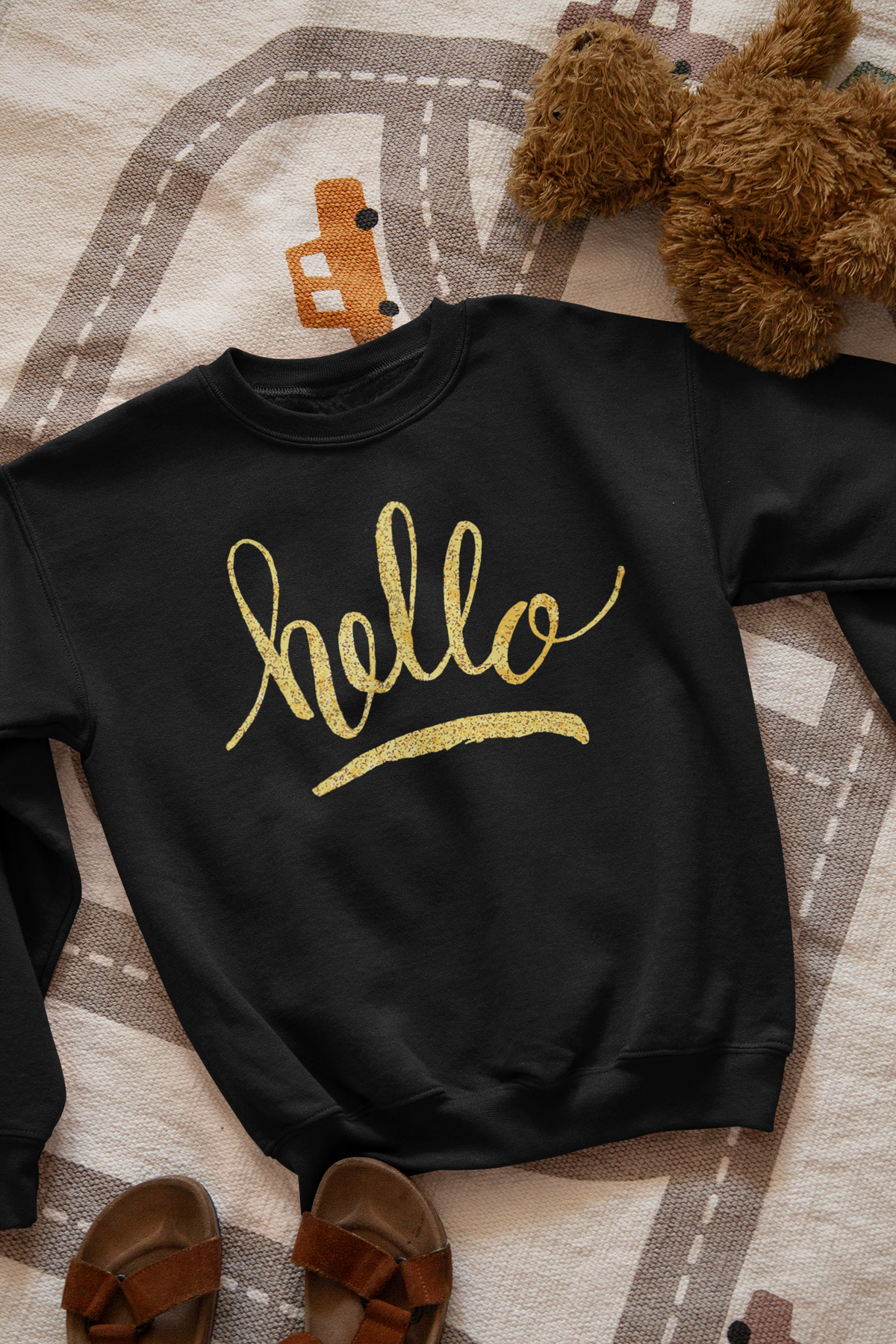 Ватирана детска блуза Hello — черна, 100% памук | SatModa
