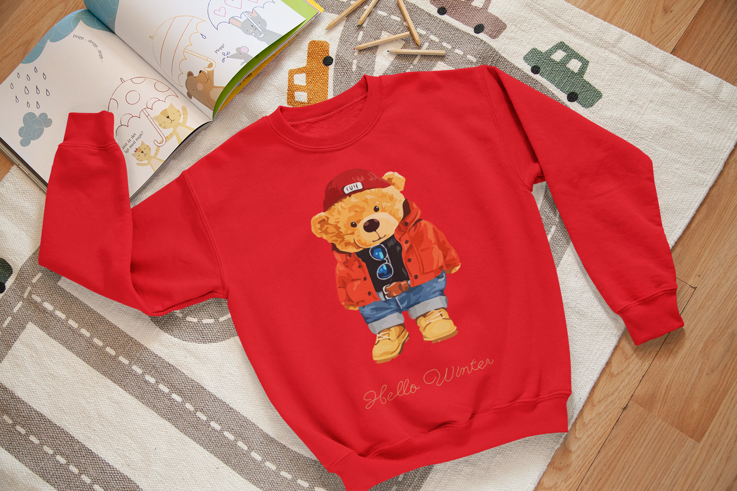 Ватирана детска блуза Hello Winter червена —  | SatModa
