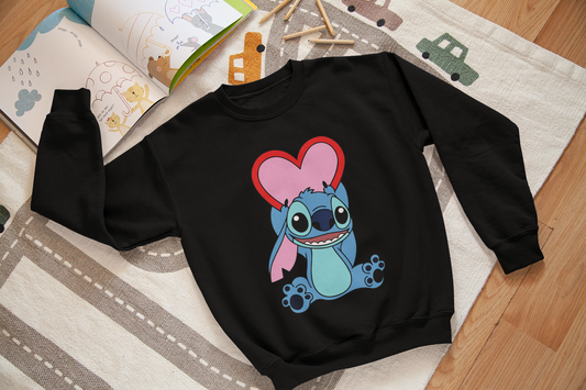 Ватирана детска блуза Stitch Lover черна | SatModa