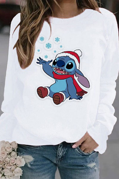 Дамска блуза Winter Cute Stitch — бяло, 100% памук, свободна кройка | SatModa
