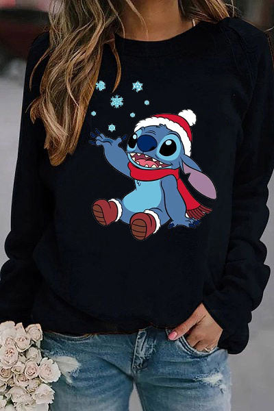 Дамска блуза Winter Cute Stitch — черно, 100% памук, свободна кройка | SatModa