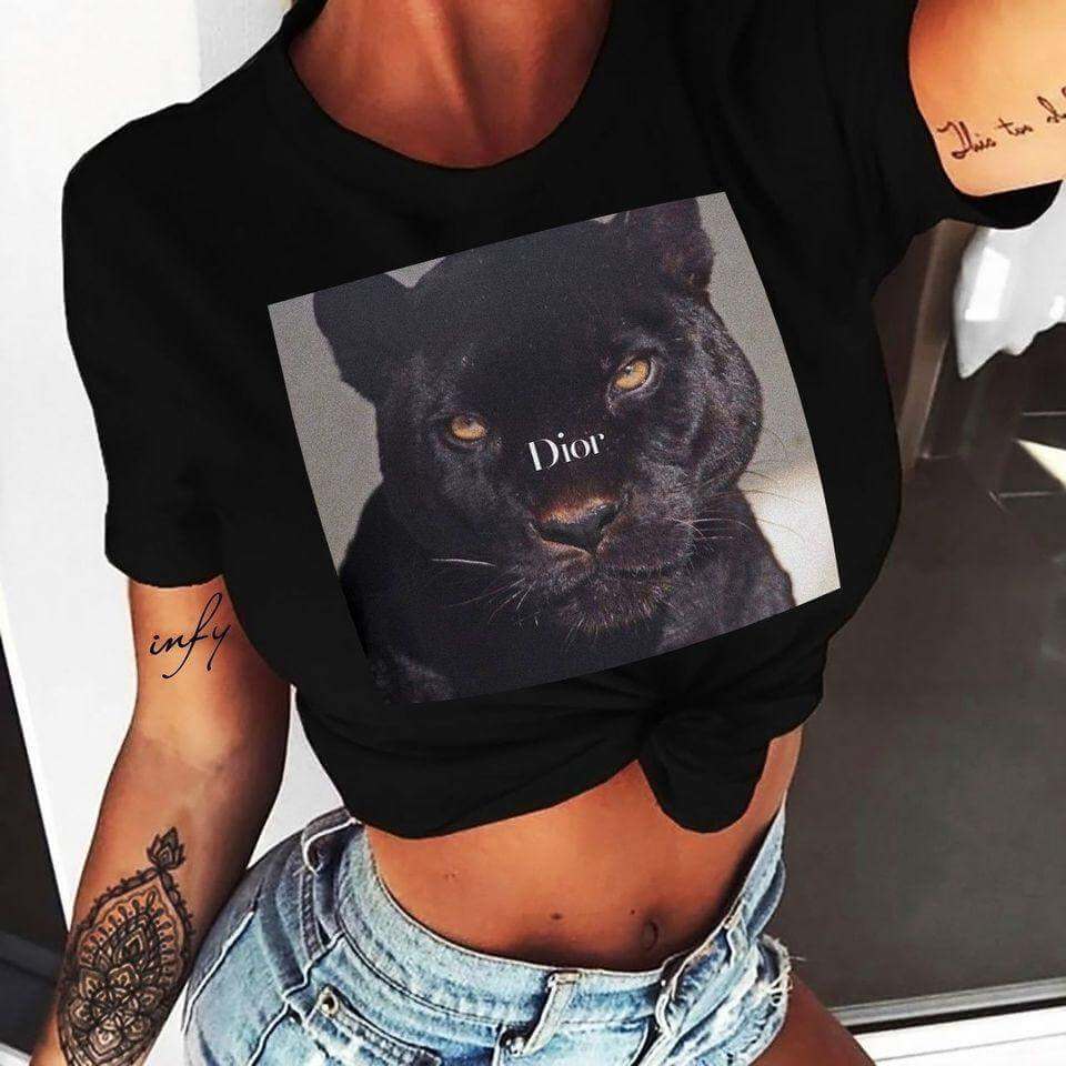 Дамска тениска Black cat черна — свободна кройка | SatModa