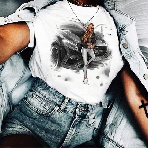 Дамска тениска Brabus girl бяла — DTG печат | SatModa