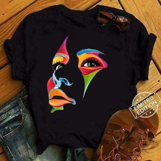Дамска тениска Color Art Face черна— DTG печат | SatModa