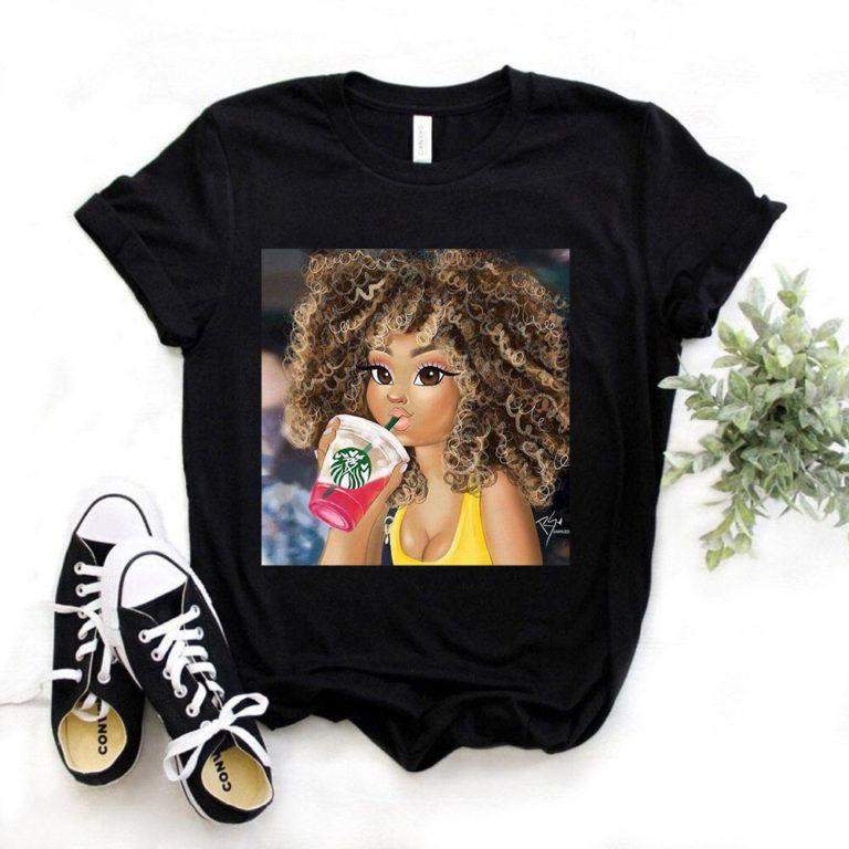 Дамска тениска Curly girl черна — свободна кройка | SatModa
