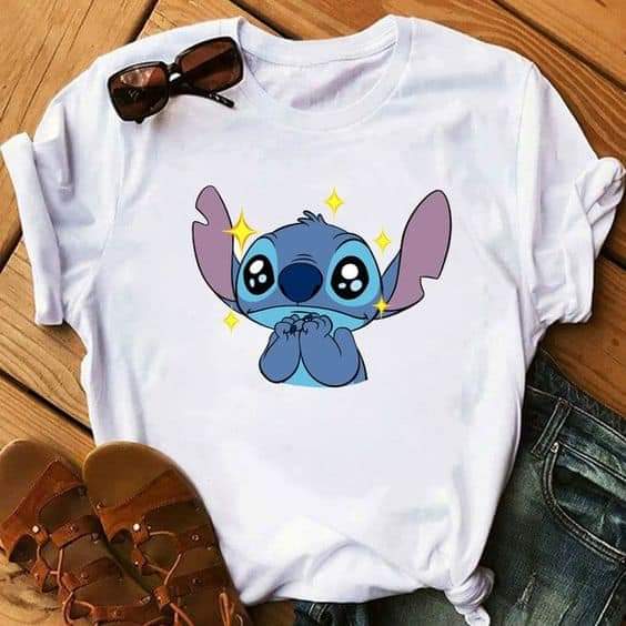 Дамска тениска Cute Stich бяла — свободна кройка | SatModa