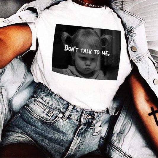 Дамска тениска Don't talk to me бяла — свободна кройка | SatModa