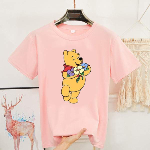 Дамска тениска Pooh flowers розова — свободна кройка | SatModa
