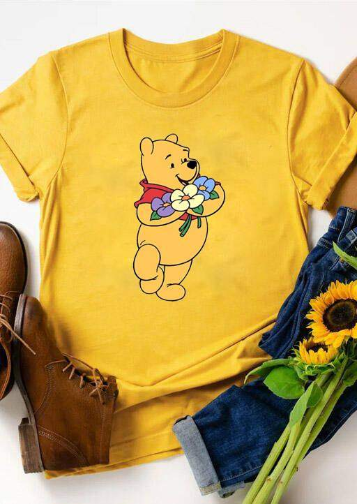 Дамска тениска Pooh flowers жълта — свободна кройка | SatModa