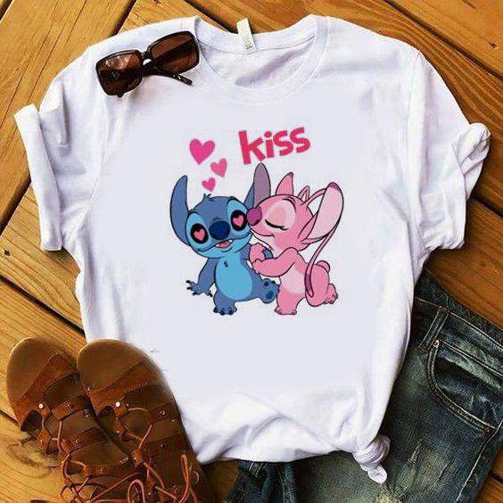 Дамска тениска Stich inlove бяла — свободна кройка | SatModa