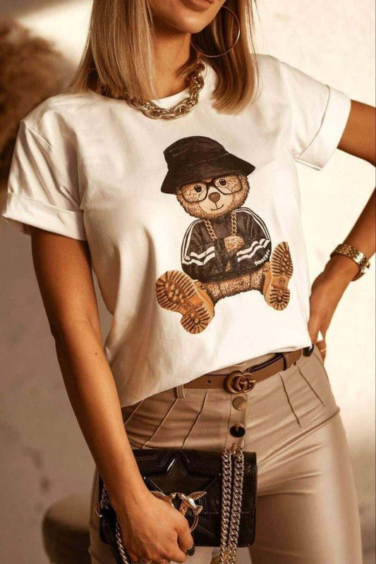Дамска тениска Teddy Bear бяла — свободна кройка | SatModa